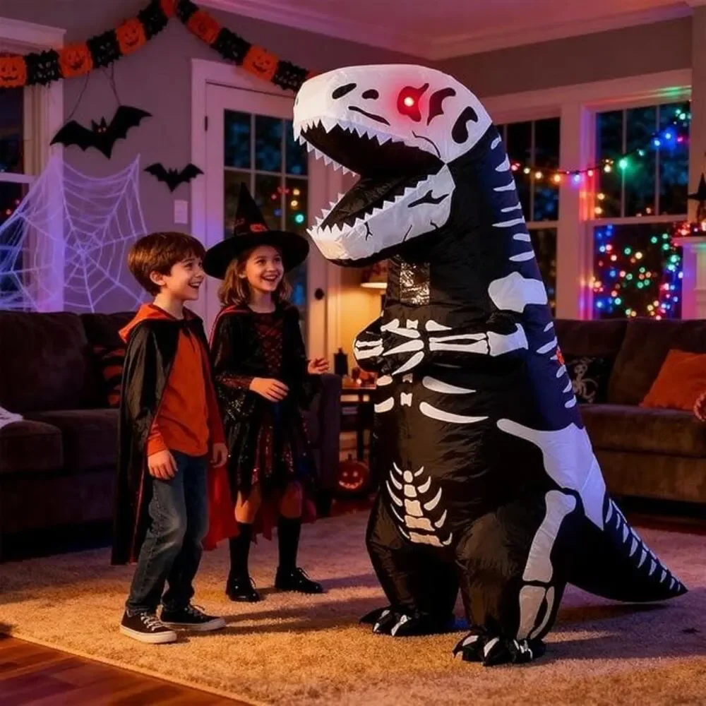 Kids Skeleton T Rex Inflatable Costume Blow Up Dinosaur Suit Halloween NEW